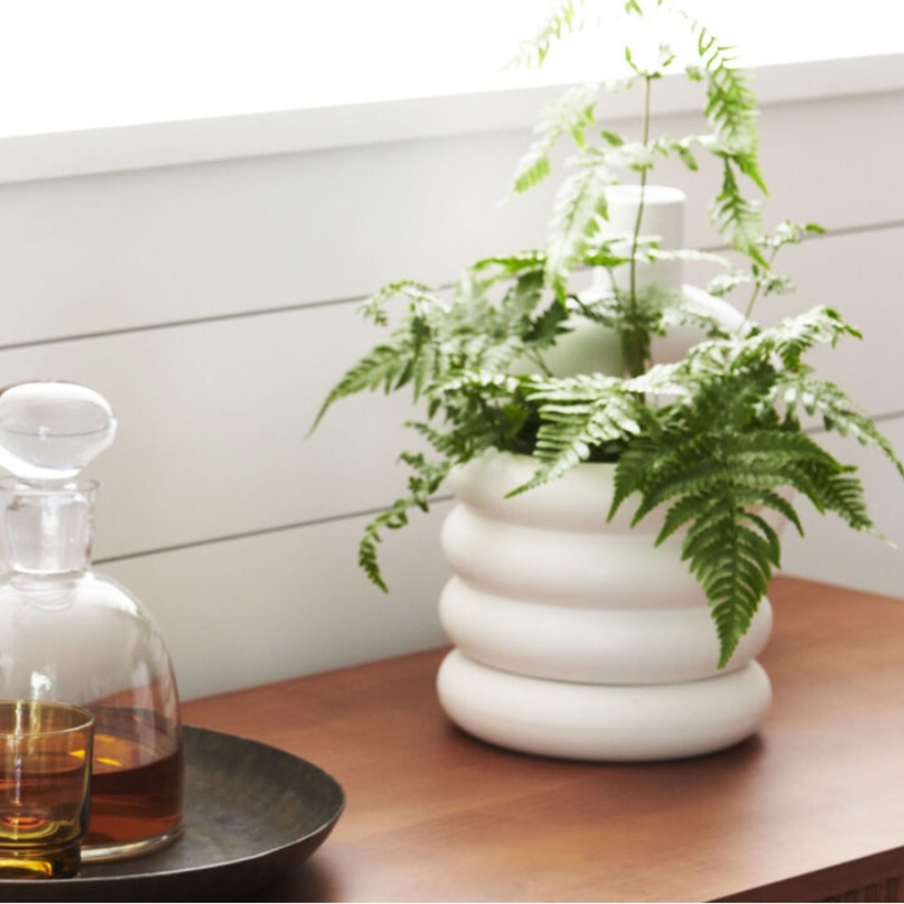 Matte White Stacked Ring Planter With Drip Tray